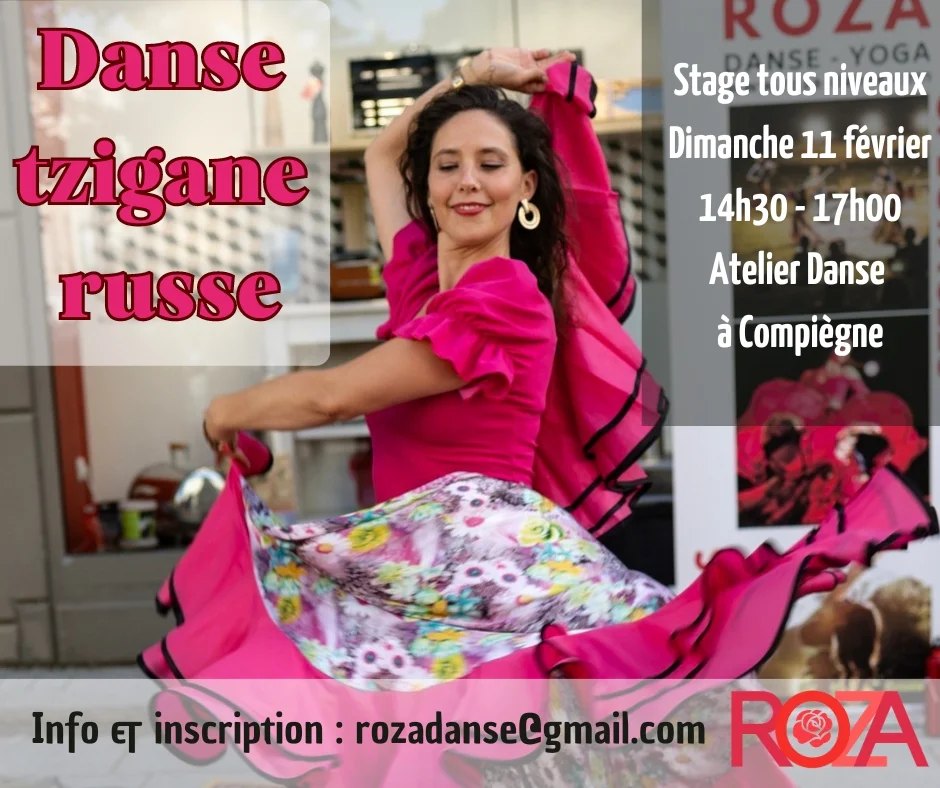 Affiche. Atelier Danse Compiègne. Stage de danse tzigane russe avec Ursula. 2024-02-11